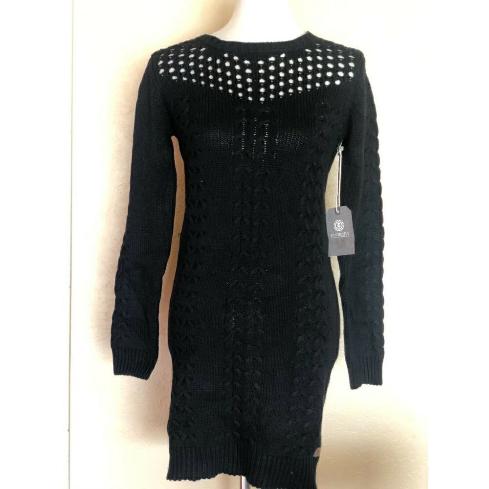 Element Women's Black Cable knit My Love Sweater Dress Size M L - Picture 7 of 12
